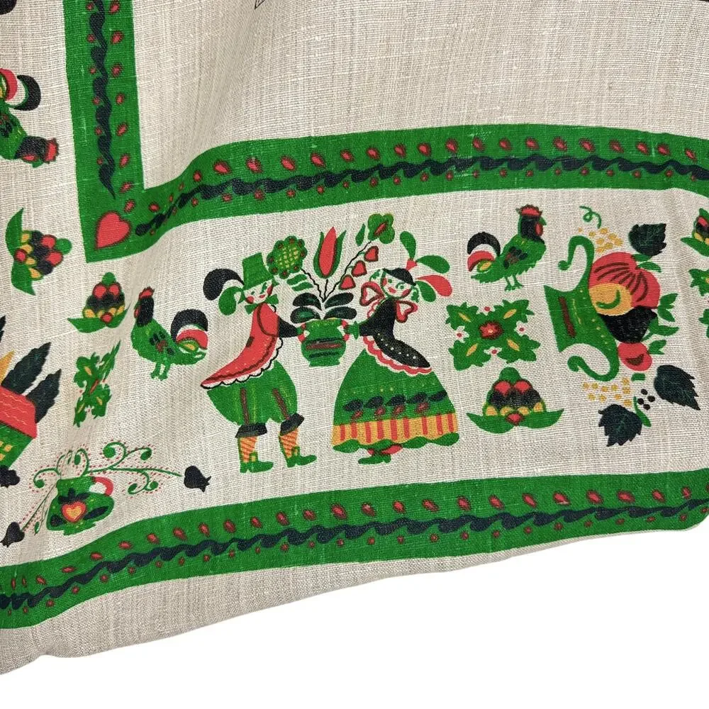 VTG Linen Folk Art Tablecloth Pennsylvania Dutch